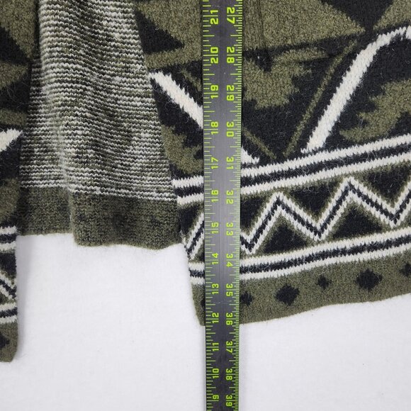 Frye Sweater Womens Large Green Black The Cozy Aztec Open Front Long Cardigan - Picture 6 of 10